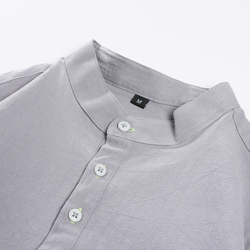 LAZADA跨境 2021夏季七分袖衬衫男装潮牌日系 复古男士短袖衬衣