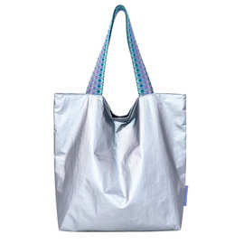 杜邦纸揉纹袋撞色织带手拎袋定制多巴胺单肩包文创周边沙滩包