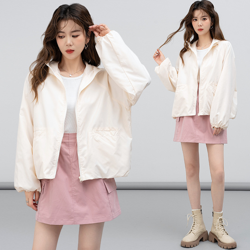 Casual Hooded Short Sun Protection Clothing Women's Summer New Style Small Commuter Solid Color Air-conditioning Shirt Breathable Top Coat