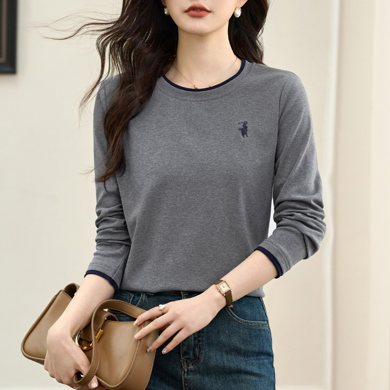 Counter Brand Spring and Autumn Women's Crewneck T-shirt Long Sleeve Thin Fashionable Slim-fit All-match Pure Cotton High-end Women's Top