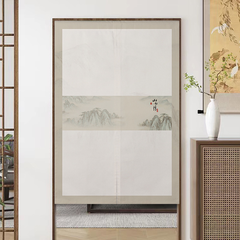 New Chinoiserie Ancient Rhyme Door Curtain Study Bedroom Kitchen Atmosphere Decoration Partition Curtain Toilet Entrance Curtain Privacy Curtain