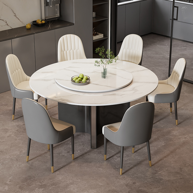 Round Slate Dining Table and Chairs 2024 New Accessible Luxury High-End Sense 10-Person Restaurant Hotel Modern Simple Dining Table
