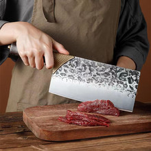 厂家现货不锈钢锻打锤纹菜刀砍切两用刀超锋利家用厨师刀切片切菜