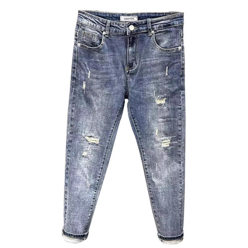 Chic summer jeans for men, stretch fit slim straight leg, Korean style, trendy and high-end, versatile casual pants