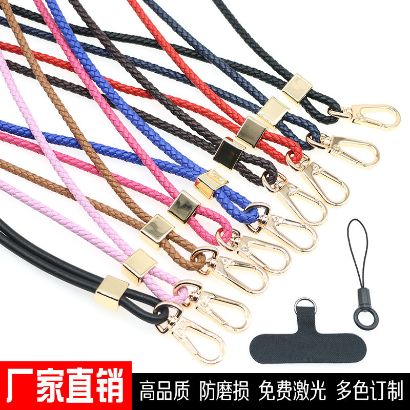 5MM de piel de oveja tejida junta de cordón de teléfono móvil de piel de vaca clip de teléfono móvil correa de la Cámara cuerda anti-perdido crossbody cuello cuerda