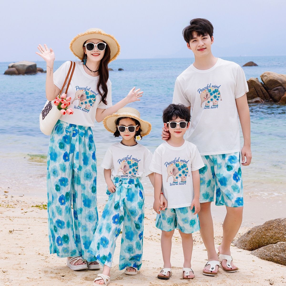 2026 Summer New Style Cropped Pants Set, Beach Set, Casual Set for a Family of Four