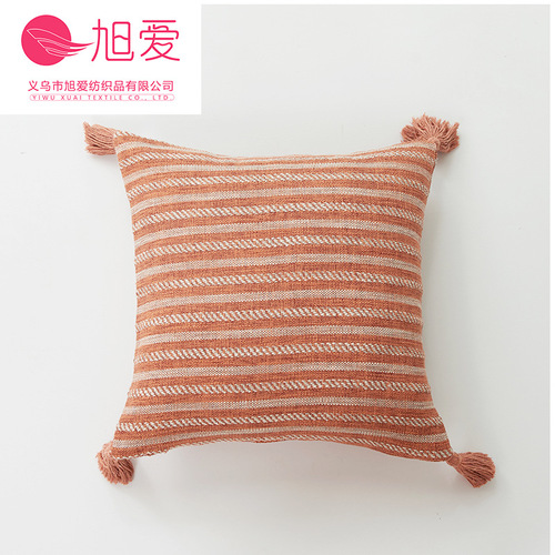 Xuai thickened new yarn-dyed cotton and linen texture striped plaid solid color tassel pillowcase wholesale in two sizes