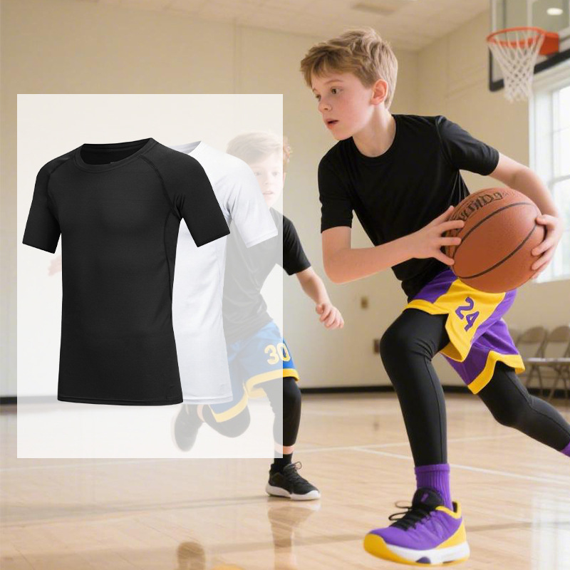 Children's Short-Sleeve Training Wear, Breathable Quick-Dry Base Layer T-Shirt for Basketball, Soccer, and Running, Amazon Cross-Border Children's Short-Sleeve Training Wear, Breathable Quick-Dry Base Layer T-Shirt for Basketball, Soccer, and Running, Amazon Cross-Border