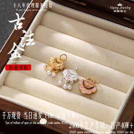 s925银镀金如意锁带小铃铛毛衣链吊坠项链手工diy银饰配件