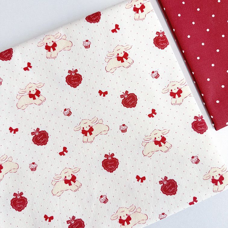 Heart-shaped red lamb tablecloth, high-quality, cute, handmade DIY fabric, hair tie, desk background decoration, printed fabric