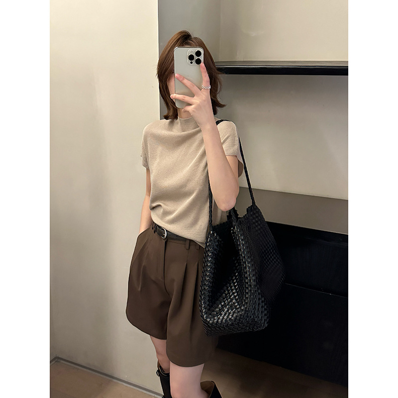 MMC DITION羊毛短袖针织衫女秋季2025新款显瘦高级感半高领打底衫|undefined