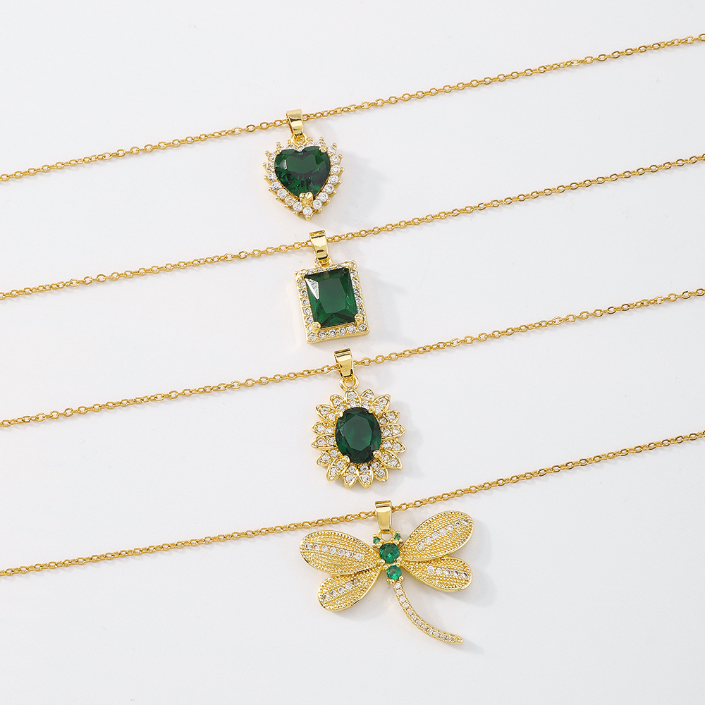 retro heart green diamond necklace animal geometric clavicle chain