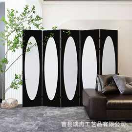 木质黑白拼色装饰屏风实木工作室装饰隔断直播背景墙可移动折屏