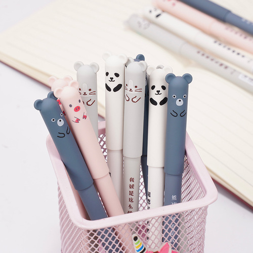 Bear erasable gel pen 0.5mm full needle crystal blue friction pen cartoon cute shape student pen