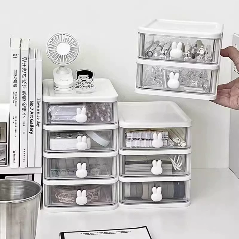 Милый Настольный ящик для хранения прозрачный маленький ящик стол пластиковый мини-ящик для хранения Кролик ящик для хранения канцелярских принадлежностей