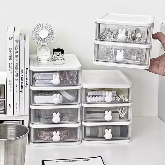 Cute Desktop Storage Box Transparent Small Drawer Desk Plastic Mini Storage Box Rabbit Stationery Storage Box