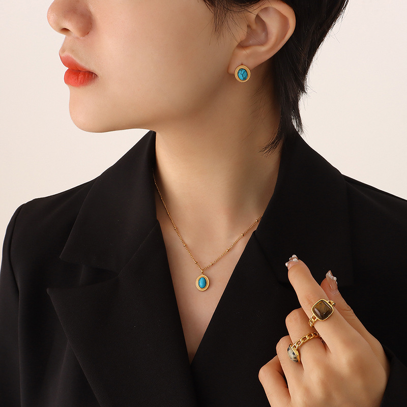 turquoise stone inlay stainless steel