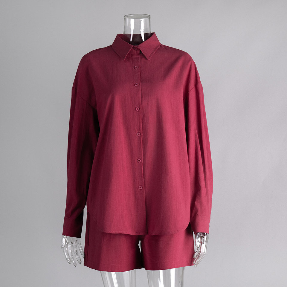Bộ cardigan dài tay kèm quần short cotton màu trơn phong cách đơn giản — Màu cam, Màu hồng, Màu hồng nhạt, Màu trắng chi tiết 12