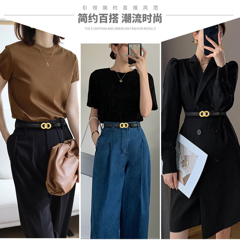 Women's leather fashionable and versatile, smooth buckle belt, women's_voghion.com