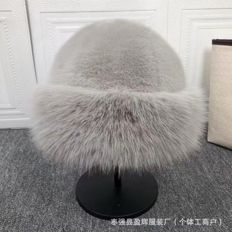 2025新款秋冬季加厚仿皮大帽檐蒙古女士防风防寒护耳毛绒渔夫帽|undefined