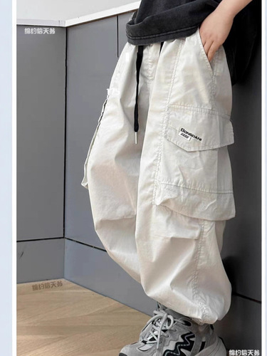 [Pure cotton] Children's overalls 2026 summer thin middle-aged and middle-aged children's casual pants, boys 'foot-tied sports pants