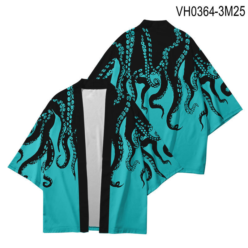 Harajuku-themed anime kimono summer cross-border octopus series 3D printed three-quarter length shirt, robe, cardigan ethnic style