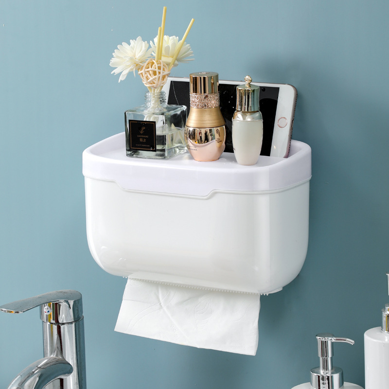 Caja de pañuelos para inodoros sin perforaciones, montada en la pared, inodoro para el hogar, soporte para rollo de papel higiénico, tubo para rollo impermeable de color sólido