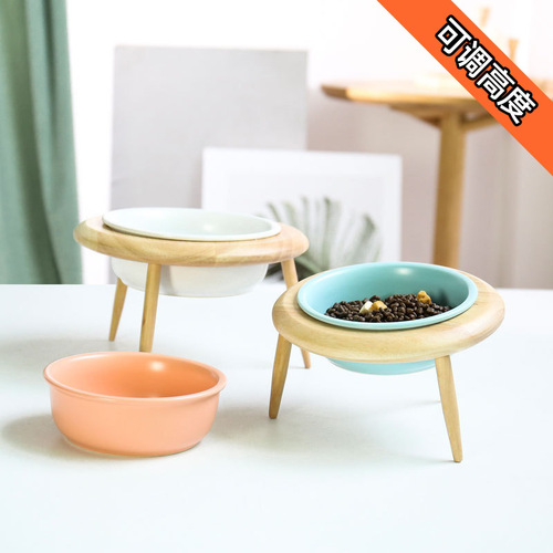 Ceramic cat bowl, cat food bowl, tall cat and dog food bowl, anti-knock over food bowl, drinking bowl, cervical vertebra protection pet supplies