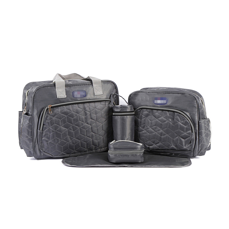 Conjunto de Cinco Piezas de Bolsa Maternal Acolchada con Diseño de Cuadros, Bolsa Maternal Multifuncional de Gran Capacidad para Guardar Pañales, de Hombro o Cruzada