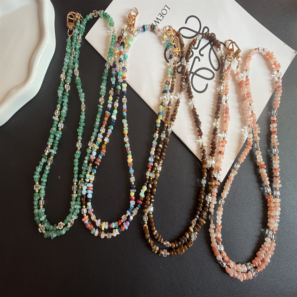 Colorful Pebble Sugar Cube Series Beaded Phone Lanyard Long Crossbody Bag Chain Niche Design Exquisite