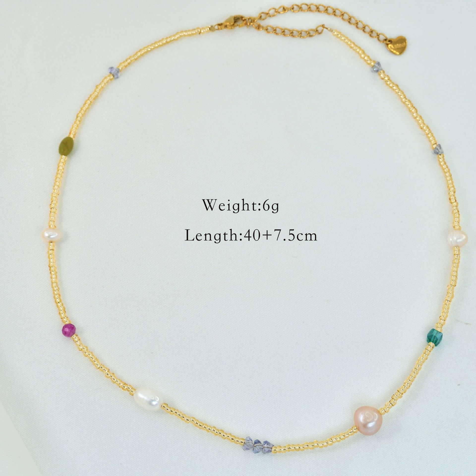Simple Style Artistic Colorful Natural Stone Freshwater Pearl Titanium Steel Beaded Necklace display picture 4
