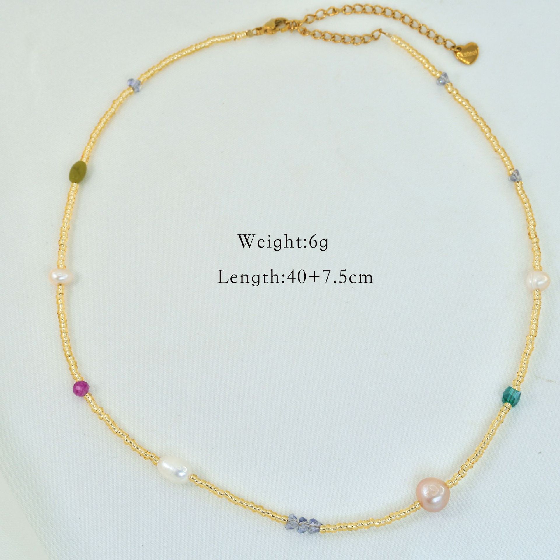 Colorful Pattern Simple Style Artistic Colorful Natural Stone Freshwater Pearl Titanium Steel Beaded Necklace