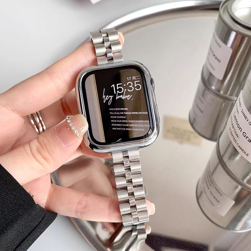 For Apple iwatch8/9/10 Watch Strap Stainless Steel Three Bead Solid applewatch Women's Watch Strap