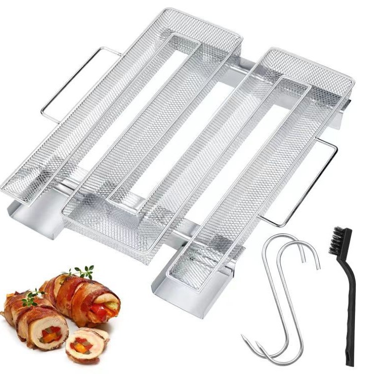 Spot de suministro transfronterizo cesta de malla ahumada de acero inoxidable 304 caja de ahumado cuadrada redonda plato ahumado de barbacoa al aire libre