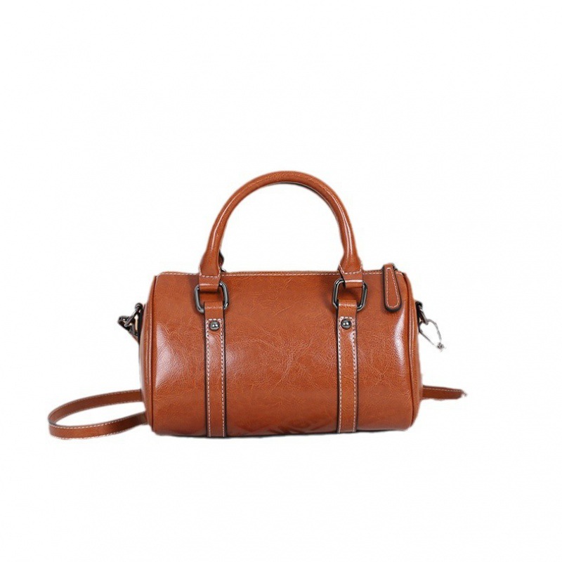 本革ハンドバッグレディースオイルワックス牛革枕バッグレディース2024新作斜めがけバッグ高級感ボストンレディースバッグ