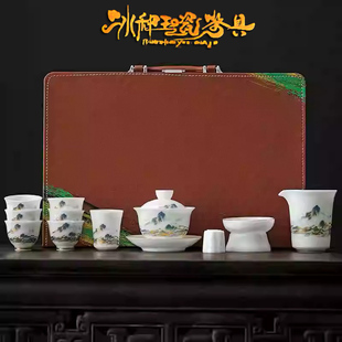 √ Ice Jade Porcelain Kung Fu Tea Set Plain-Fired Sheep Fat Jade Tea Cup Lid Bowl White Porcelain Teapot Lid Bowl Home Gift