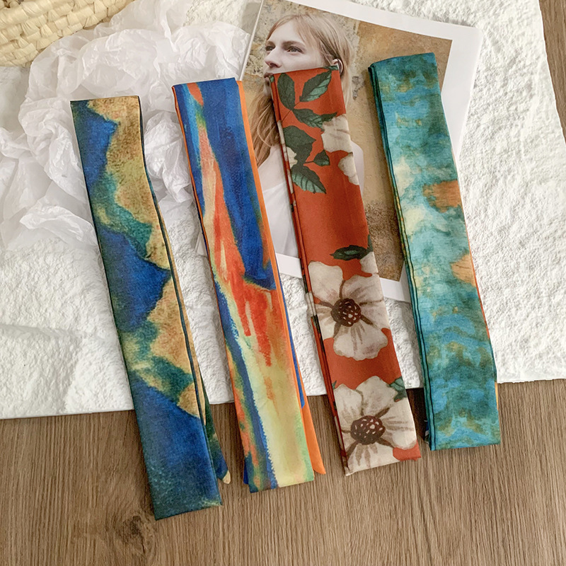 Pañuelo de seda estampado, cinturón de pelo largo estrecho, cinta, cabello atado, nuevo pañuelo multiusos, cinta, bufanda decorativa, cinturón de moda