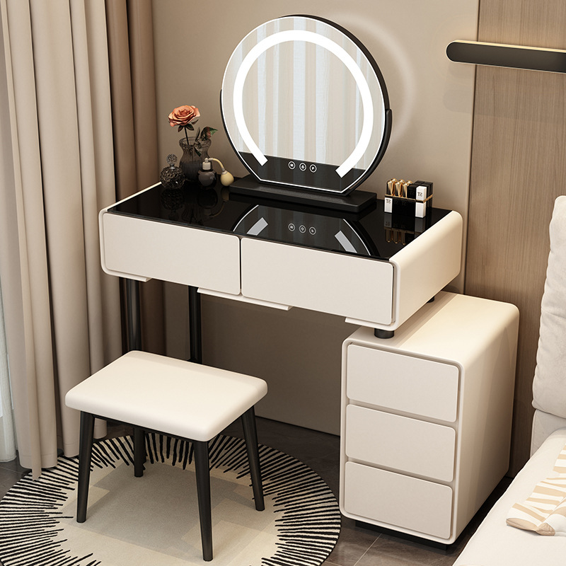 Tocador para el hogar Mesa de pizarra de roca simple con cajones Mesa de tocador de gran capacidad Mueble de almacenamiento junto a la cama Mesa de maquillaje integrada