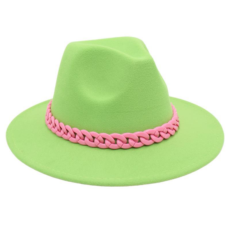 Unisex British Style Color Block Chain Chain Big Eaves Fedora Hat display picture 3