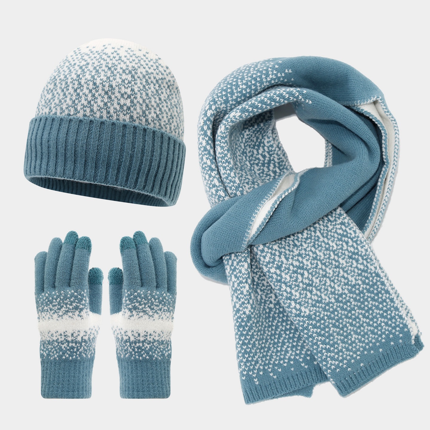 Coreano de color contrastante lana sombrero de punto bufandas guantes de pantalla táctil tres piezas de otoño invierno sombrero de frío para mujeres set de calor