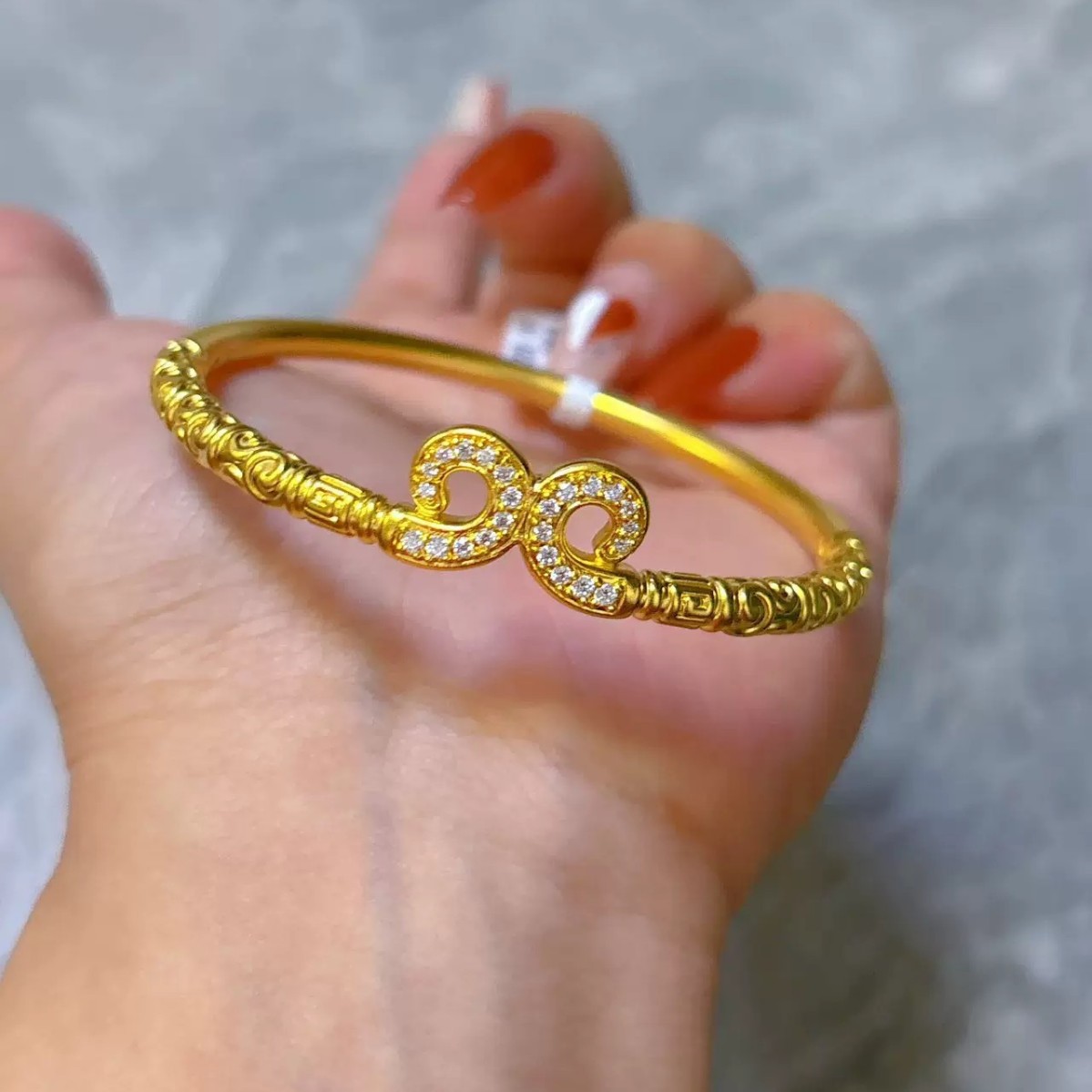 金店同款古法传承沙金紧箍咒手镯女国潮风镶钻金箍棒开口手环