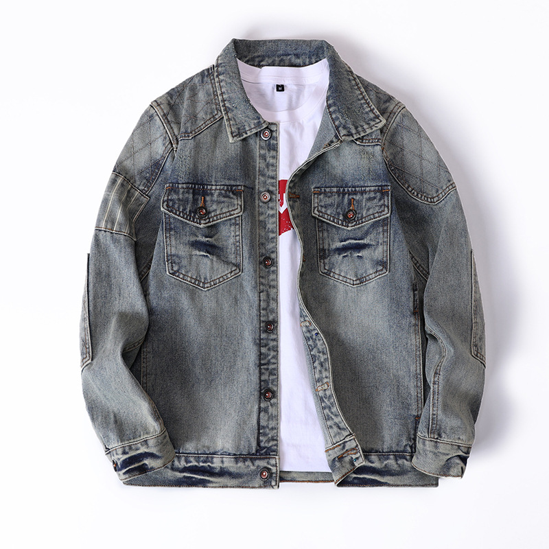 Men's Denim Jacket American Retro Embroidered Motorcycle Style_voghion.com