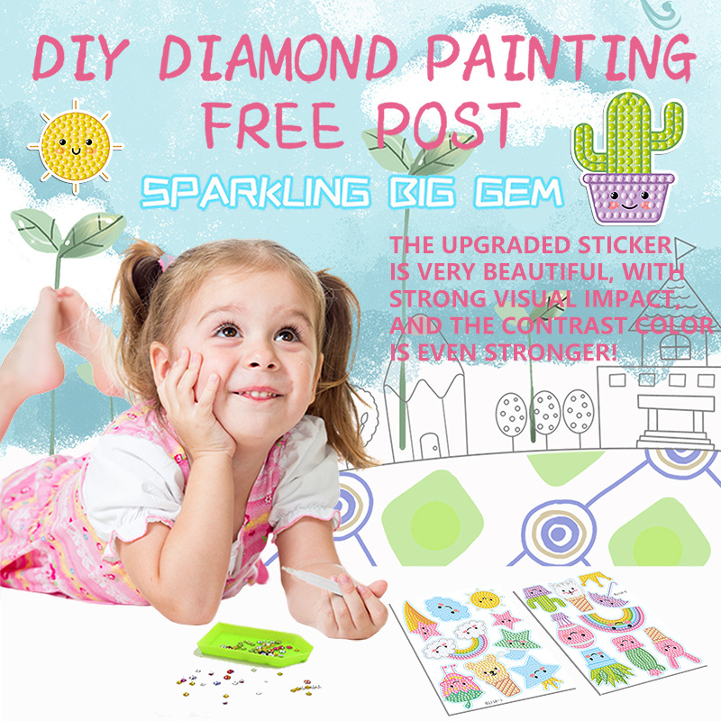 Pintura de Diamantes con Diseño de Arcoíris de Dibujos Animados, Pegatinas Aleatorias para Pared de Ladrillos, Pegatinas Redondas de PVC para Niños