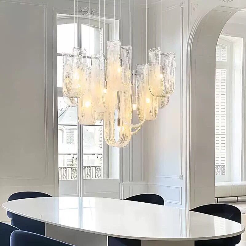 Italian Light Luxury Cloud Glass Chandelier French Cream Style Living Room Lamp Simple Modern Atmosphere Villa Dining Room Lamp
