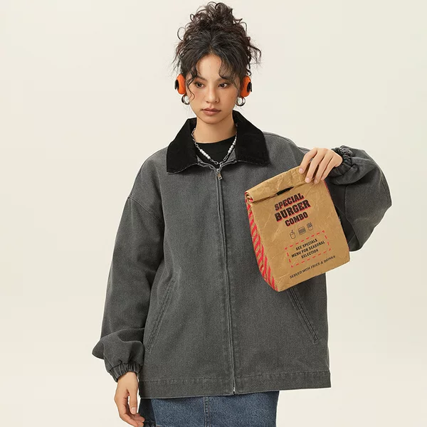 Aubinca Retro Denim Style Jacket for Men and Women, Autumn and Winter American Style Lapel Loose Casual Versatile Jacket for Men