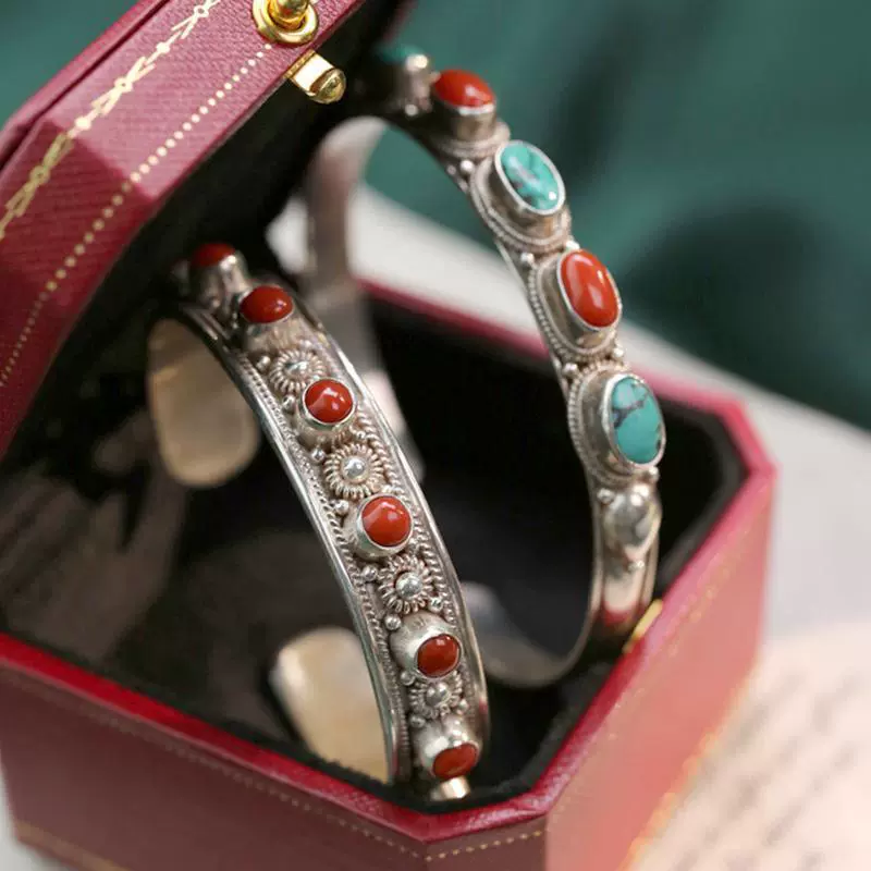Yanran] Непал ручной работы ретро стерлингового серебра с инкрустацией драгоценных камней бирюзовый браслет с персонализированным открытием серебряных украшений