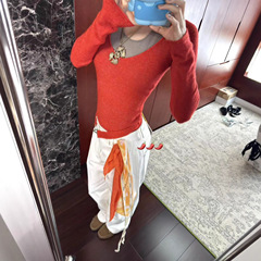 MEDIUM 假两件钩扣羊毛针织上衣女 薄款打底衫毛衣