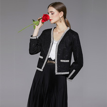 重工钉珠复古洋气设计感修身西装小外套女2023新款气质黑色上衣潮