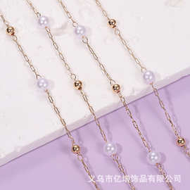 DIY饰品配件 铜链保色隔珠链 仿珍珠链条 手工半成品材料配件链条