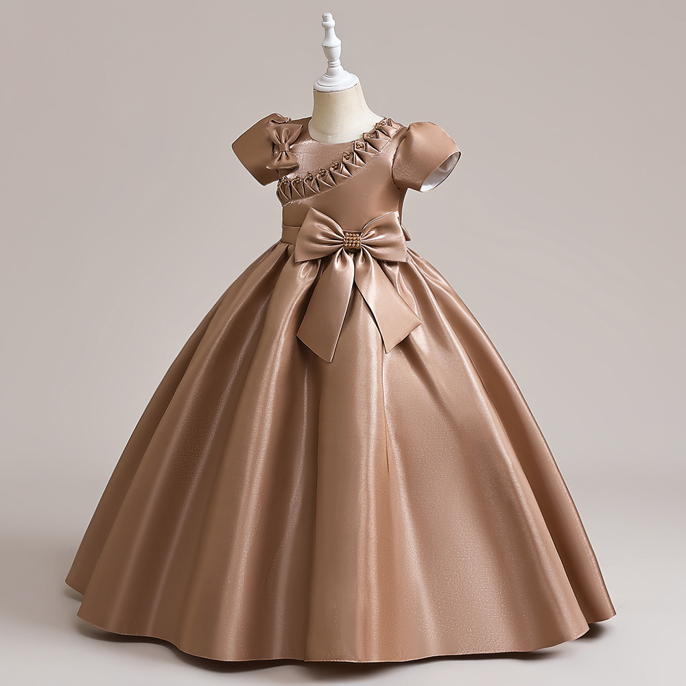 Vestido de princesa 2026 para niñas con lazo de tela, vestido de noche largo para niñas mayores, vestido para presentaciones de piano.